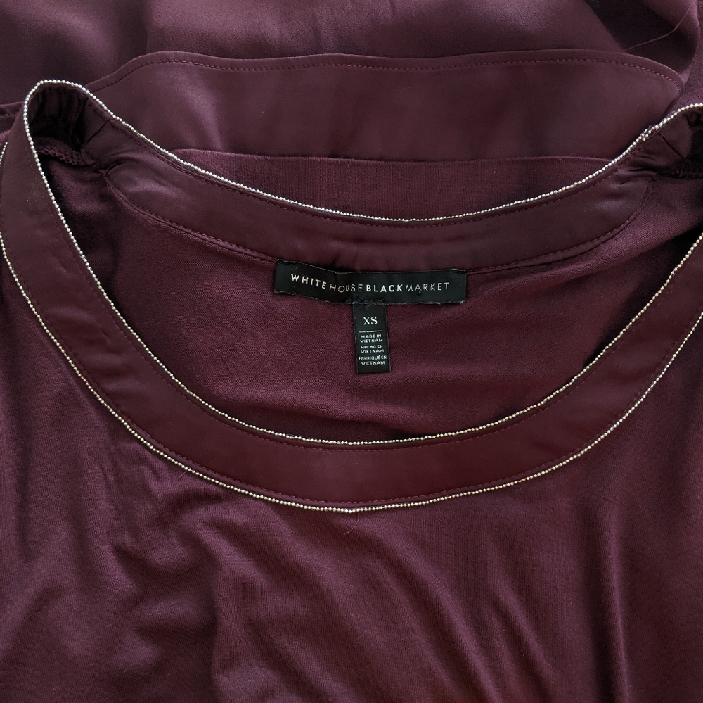 White House Black Market Burgundy Color Long Sleeves Top - Picture 7 of 10